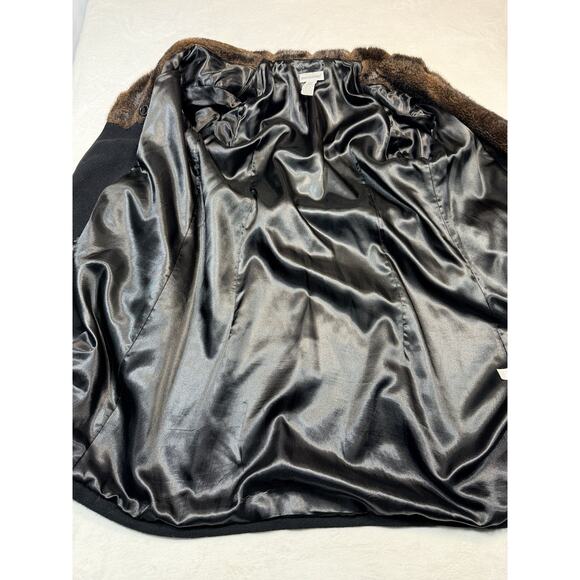 Jessica London Vintage Wool Blend Coat Faux Fur Collar Cuffs Belted Black Medium - Picture 6 of 12